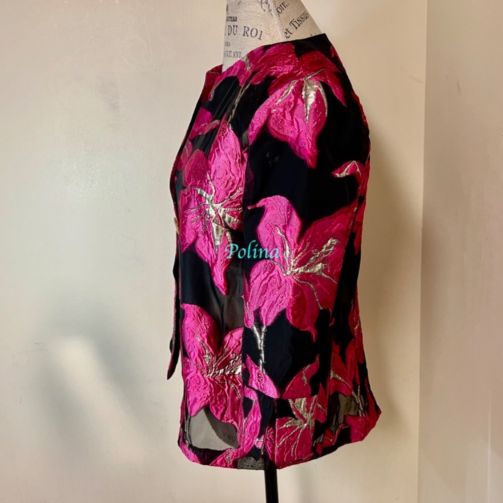 Frank Lyman Woven Metallic Sheer Organza Asymmetrical Jacket Size SP - gorgeous! - Picture 5 of 14
